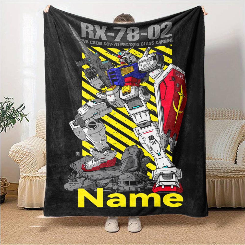 Customiz Name Personality Gundam Blanket Soft &Warm Sofa Office Bed Travel Lunch Break Blanket, Gift Suitable All Seasons