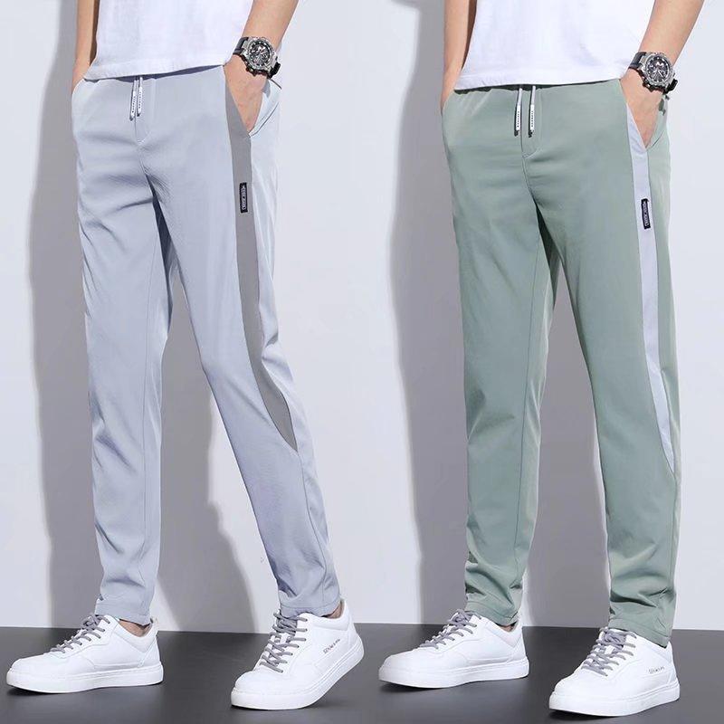 Summer Ice Silk Mens Casual Pants With Spliced Design For Youth And Teenagers