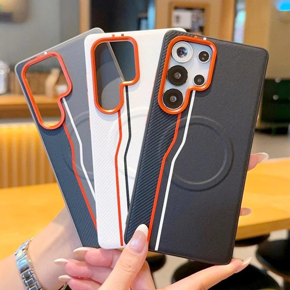 Busienss Sle Race Track Pattern Leather Case For Samsung S26 Ultra S25 Edge S24 Plus For MagSafe Charging Protector Cover