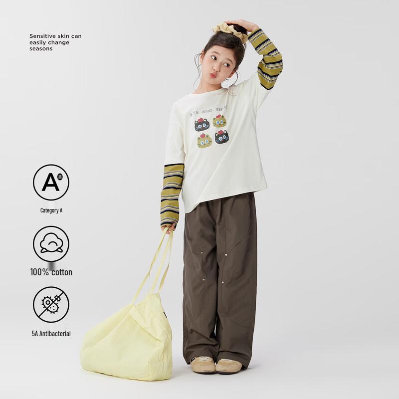 Girls  Striped Faux Layer Long Sleeve T-shirt 130