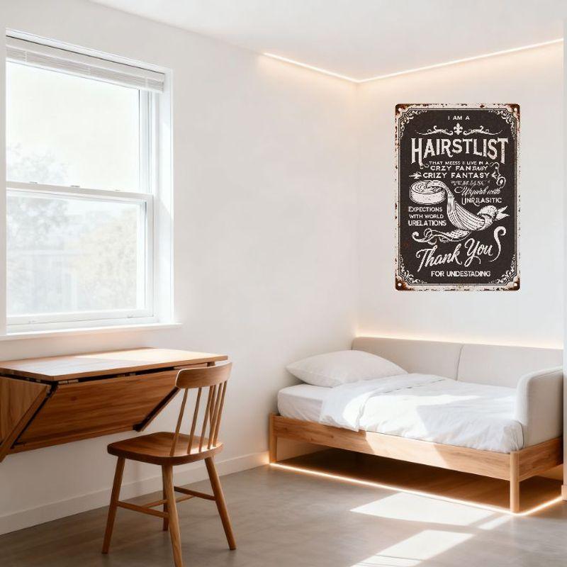 Vintage Rusty Metal Hairstylist Sign 'I AM A HAIRSTLIST...' Decorative Hair Roller & Strand Art Home Cafe Wall Decor 12x18 Inch