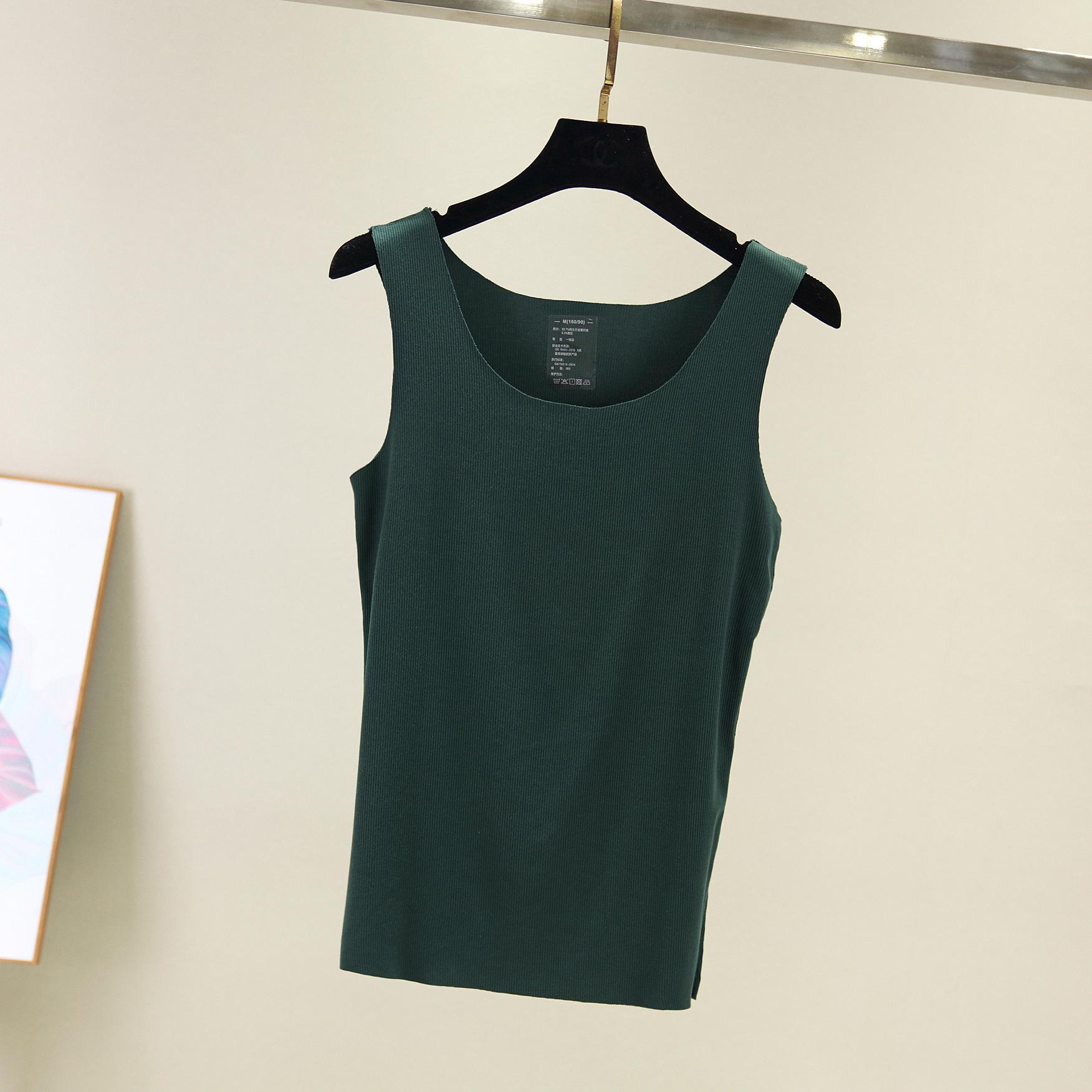 

Корейський бавовняний безшовний топ-майка в рубчик - Жіночий великий розмір з круглим вирізом, базовий шар XX-Large темно-зелений колір