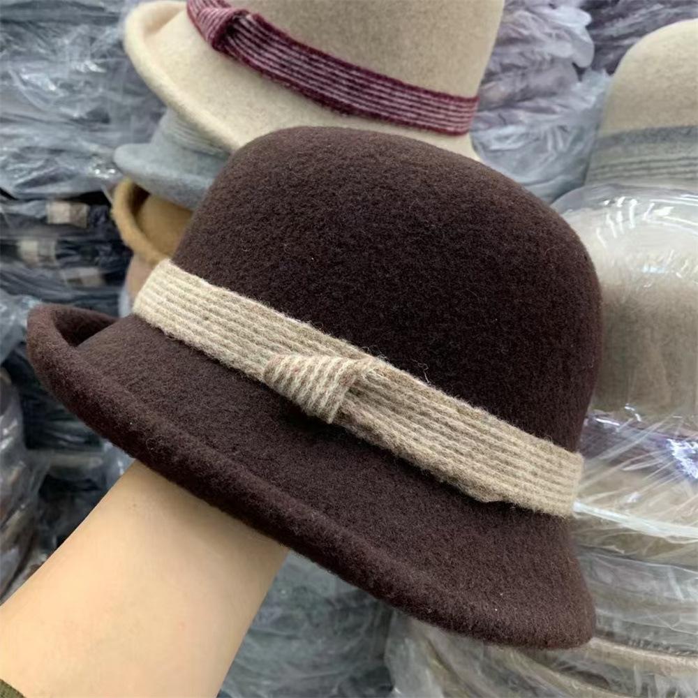 

Wool hat women s autumn and winter curled woolen basin hat fashion bucket hat retro top hat winter warm hat Adult average size кавовий