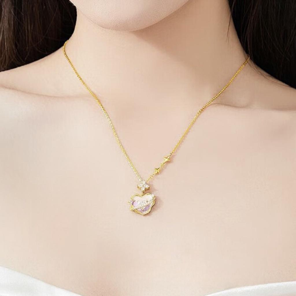 Heart Shaped Secret Language Planet Necklace for Women, Fashionable and High End, Enamel Craftsmanship Design, Versatile Clavicle Chain