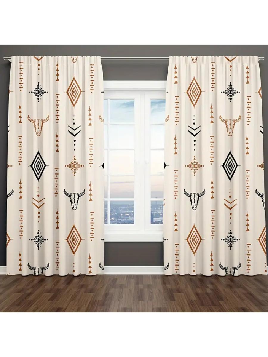 

2Pcs Boho Tribal Bull Skull Printed Curtains, Designed For Light Filtering, Quality Material, Ideal For Western Style Home Windo 24x59in(60x150CM)x2&Rod Pocket