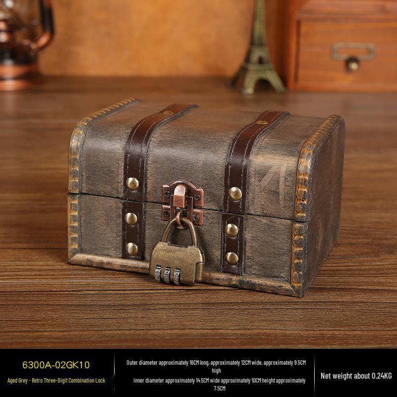 Vintage Wooden Jewelry Storage Box with Lock - Ideal for Earrings, Necklaces, Gifts, and Photography Props.