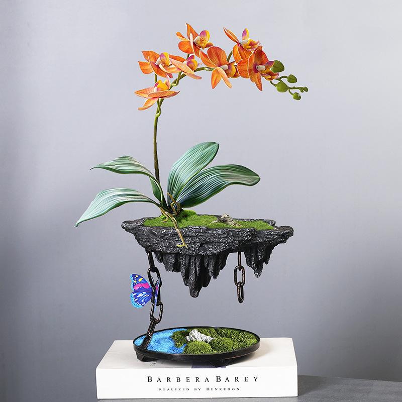 Creative Retro Fortune Tree Bonsai Phalaenopsis Wenzhu Indoor Floating Island Suspended Iron Micro Landscape Flower Pot