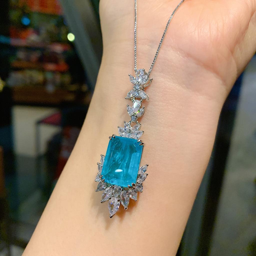 Jewelry Simulation Paraiba Ring Necklace Stud Earrings Set Creative Full Diamond Luxury Set Main 12 * 16