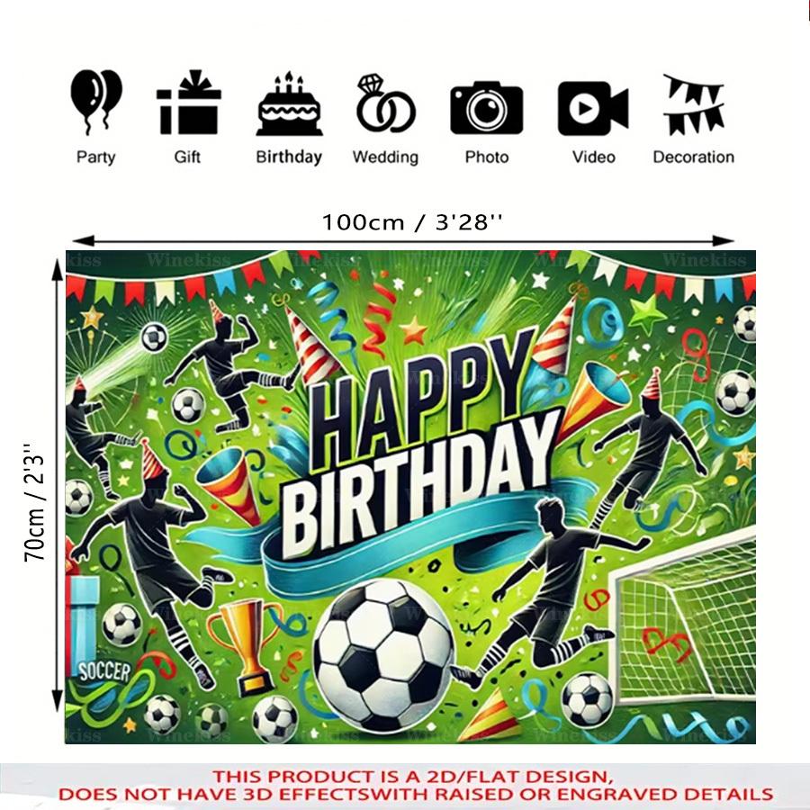 1pc 2D Flat Soccer Theme Birthday Backdrop Banner Soccer Elements Birthday Decorative Banner For Garden Patio Indoor Outdoor Scene Decor