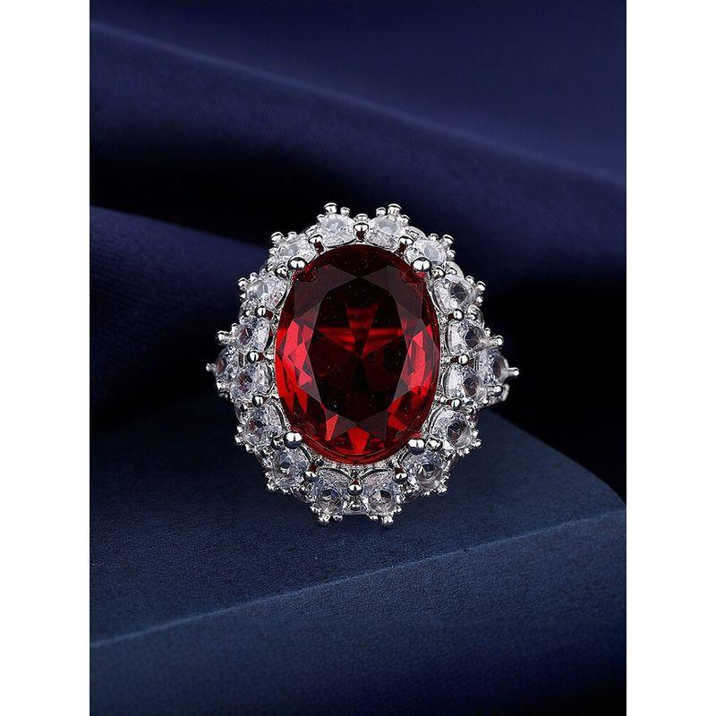Fashion 5 Karat Artificial High Carbon Diamond Pigeons-Blood Ruby Ring Female Luxury Elegant Fancy Normcore Style Ring