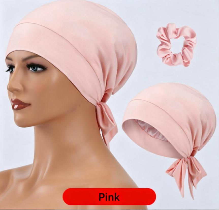 Bamboo Fiber Sleep Bonnet, Double-Layer Adjustable Satin Hair Cap, Breathable Large Size Hair Bonnet, Soft No-Brim Night Cap