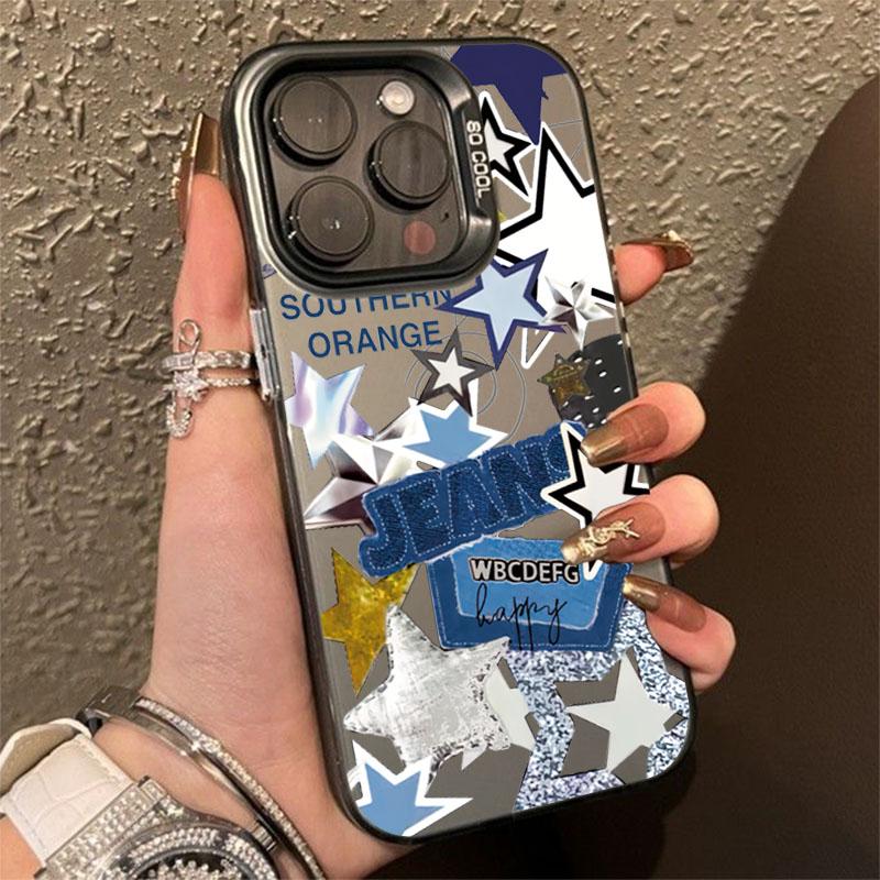 Cool Pink Five-Pointed Star Phone Case For IPhone 16 15 14 13 12 11 Pro Max Laser Hard Shockproof Cover Case Funda Bumber