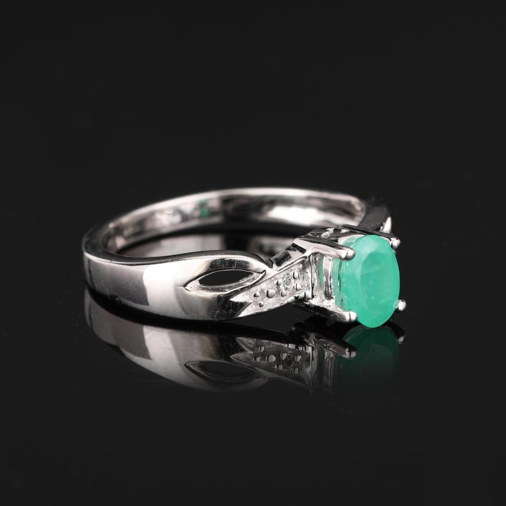 Sakota Emerald Oval Ring White Topaz 925 Sterling Silver Rhodium Plated Jewelry