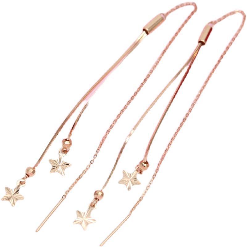 Exquisite Russian 585 Purple Gold Fringed Star Earrings Ins Small Fresh Korean Version Rose Gold Plated Colored Gold Earrings