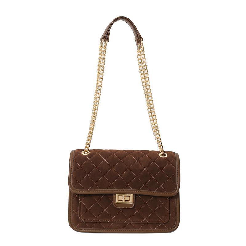 Chic Retro Velvet Grid Crossbody Bag 2023 New Fashionable Shoulder Bag For Women темно-коричневого