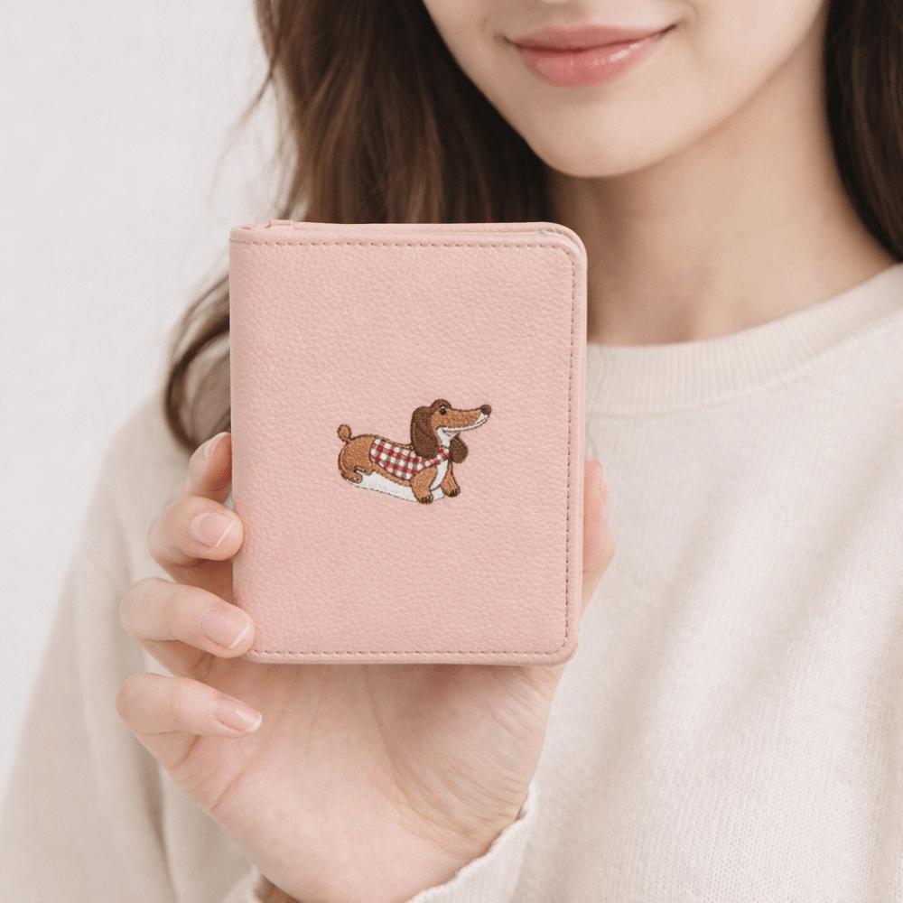 PU Leather Sausage Dog Organ Card Bag Solid Color Leather Card Holder Short Coin Purse  Work