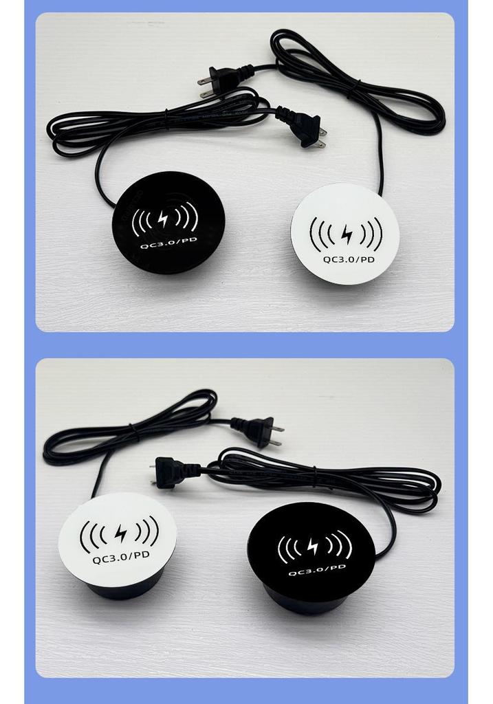 Built-in Wireless Charger Power Strip with Direct Plug-in for Hidden Desktop and Phone