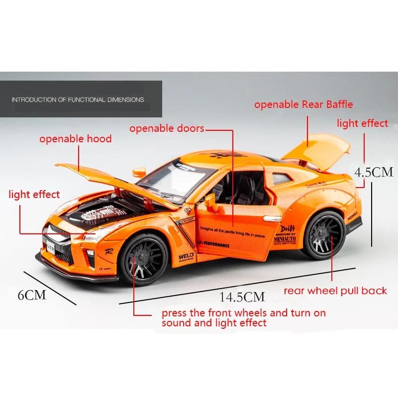 1/32 NISSAN GTR Race Legering Bilmodell Diecasts og leketøy Kjøretøy Lekebiler Gratis frakt Barneleker for barn Gaver Gutteleke