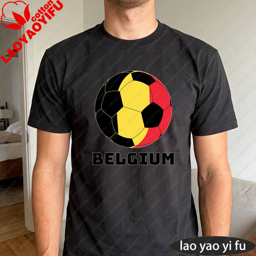 Belgium Flag Soccer Ball Printed Shirt Summer Daily Life Unisex Cotton Tshirt Belgian Soccer Fan Casual Wear Soccer Part Supplies