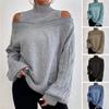 Frauen Herbst Winter Pullover Schulterfrei Langarm Halbhoher Kragen Aushöhlen Einfarbig Lose Gestrickte Pullover Elastische Weiche Warme Dame Top