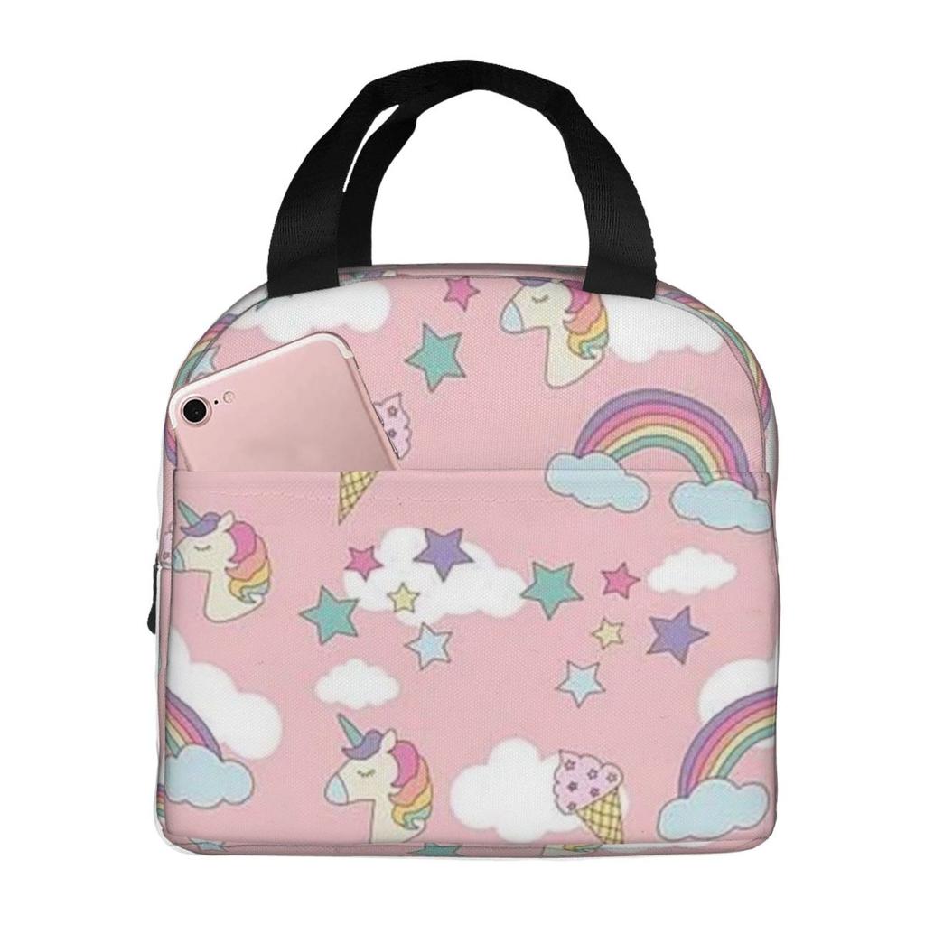 Cute Unicorn Rainbow Star Pattern Insulated Lunch Bag for Women Kids Portable Food Boxes Thermal Lunch Box Tote
