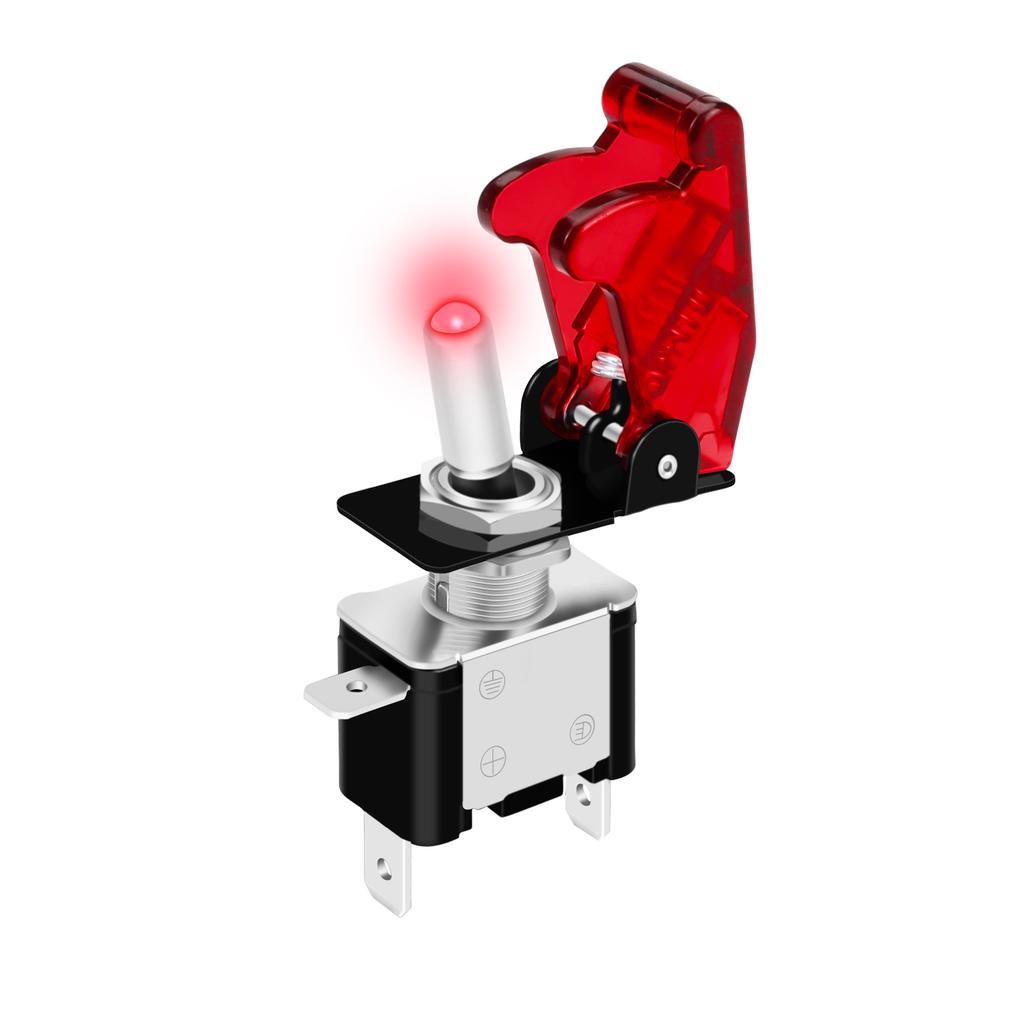 12V LED Lighted Toggle Switch with Aircraft Guard Safety Flip Cover 12 Volt DC 20A Heavy Duty Covered Illuminated Lit for Racing