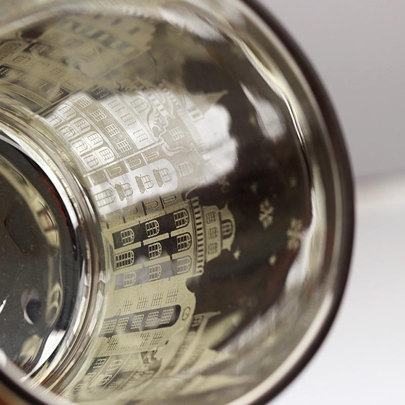 Vintage Castle Carved Glass Candle Holder - Golden Christmas Empty Cup, Home Fragrance Decor, Elegant Birthday Festive Ambience