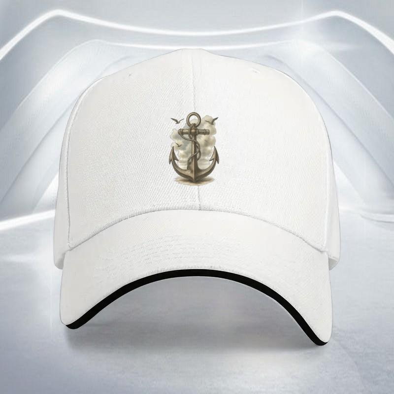 Vintage Nautical Anchor Print Baseball Cap Adjustable Polyester Casual Unisex Outdoor Hat One Size