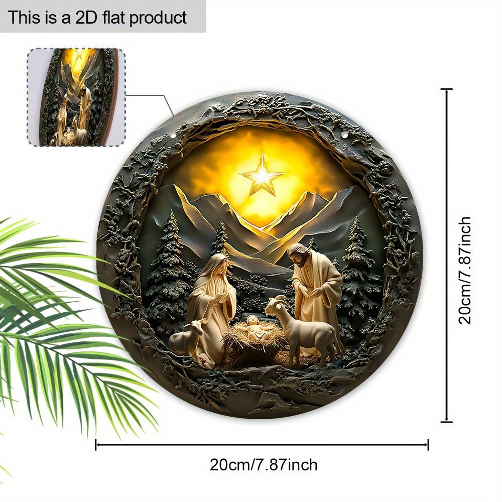 5pcs Wooden Christmas Nativity Scene Hanging Decor - 2D Birth of The Savior with Golden Star, Mountain, and Lamb Design - Festive Holiday Wall Art for