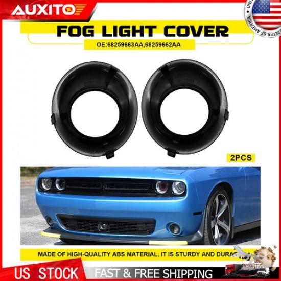 For 2015- Dodge Challenger Front Fog Light Cover Bezels Black 2Pc Left Right