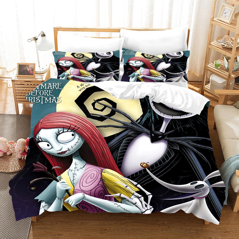 Nightmare Before Christmas  Duvet Cover with Pillow Cover Bed Sets Jack and Sally 3D Skull Christmas Bedding Set Bedroom Decor