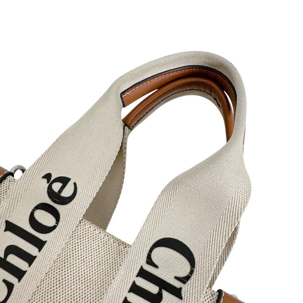 Chloe Shiny calfskin Woody Handbag linen beige Women Used