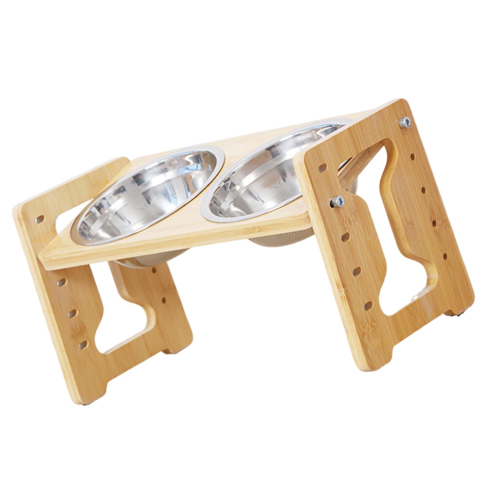 

Эргономичная миска для кормления питомцев со съемными мисками из нержавеющей стали, 5 регулируемых высот, нескользящая деревянная основа, станция для кормления собак A