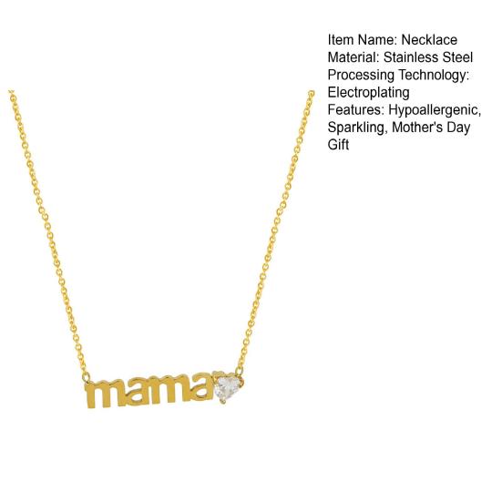 Mama Pendant Necklace Sparkling Cubic Zirconia Heart Necklace Women Elegant Necklace Mother's Day or Birthday Gift for Mom