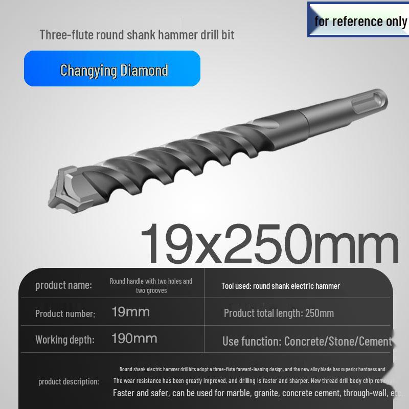 Three-Flute Round & Square Shank Drill Bit for Concrete, Cement, Rebar, Stone, Granite, Marble.