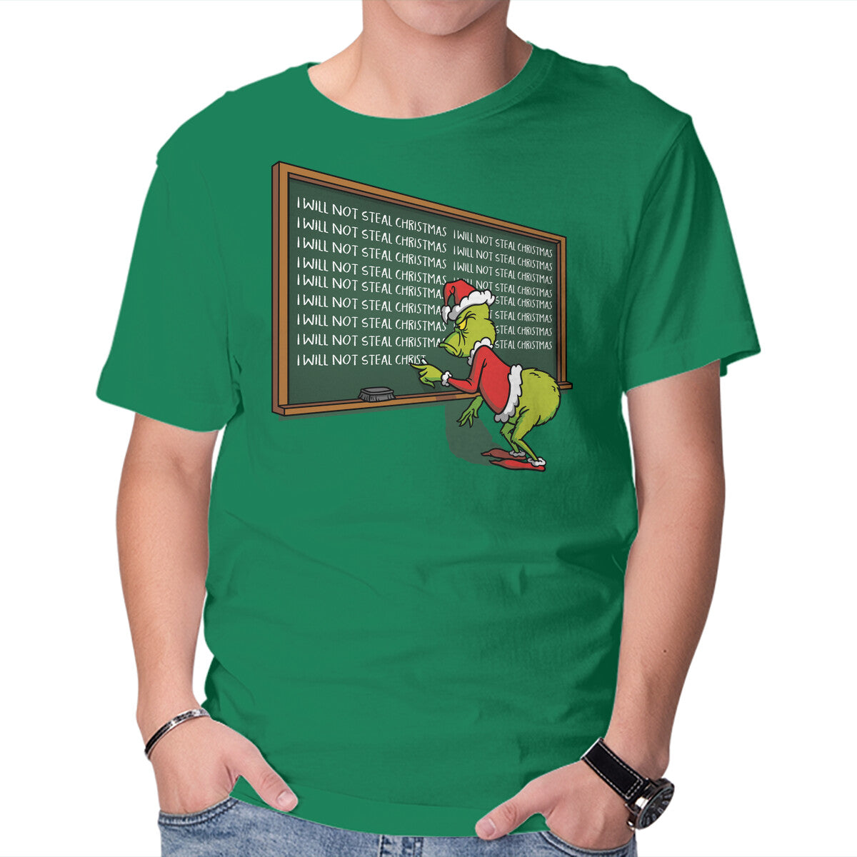 Unisex Crew Neck T-Shirt Grinch Detention Graphic Short Sleeve Casual Tee S