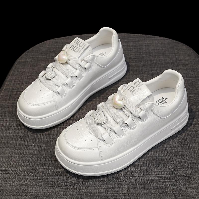Light Luxury Style Small White Shoes Women  Autumn New Thick Bottom Lace-up All Casual Sports Board Shoes Tide