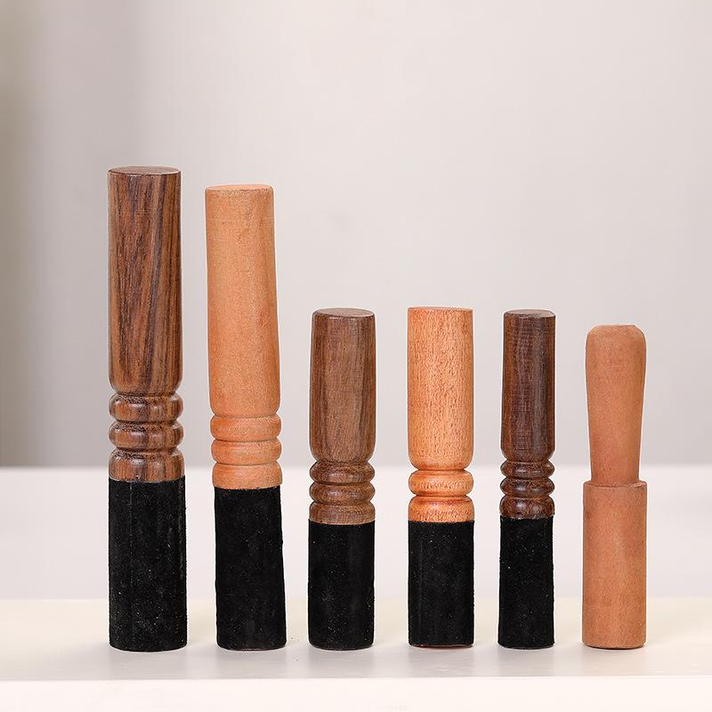 Nyingchi Tibetan Singing Bowl Set: Handmade Wooden Mallet with Leather Wrap for Sound Bowls.