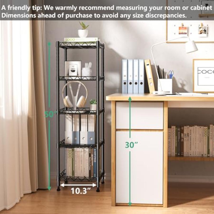 5 Tier Standing Shelving Metal Units Adjustable Height Wire Shelf Display Rack for Laundry Bathroom Kitchen 11.8 W x 11.8 D x 5