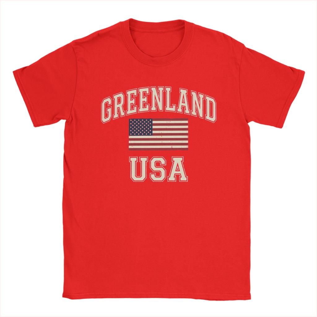 Greenland Vintage USA Flag TShirts Men  Vintage 100 Cotton Tees Round Collar Short Sleeve T Shirt Classic Tops