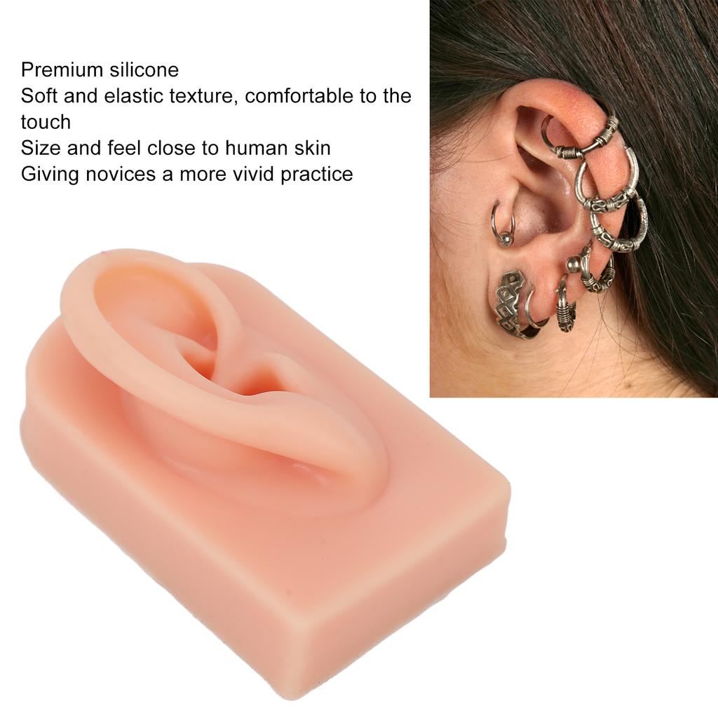 Silicone Ear Model Soft Flexible Right Ear Reusable Human Ear Model for Ear Piercing Training And Earrings Display