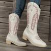 2024 Mode Damenstiefel Mid-Calf Damenstiefel Retro Alltagsstiefel Damen Stickerei Slipper Quadratische Zehenpartie Quadratischer Absatz Damenschuhe