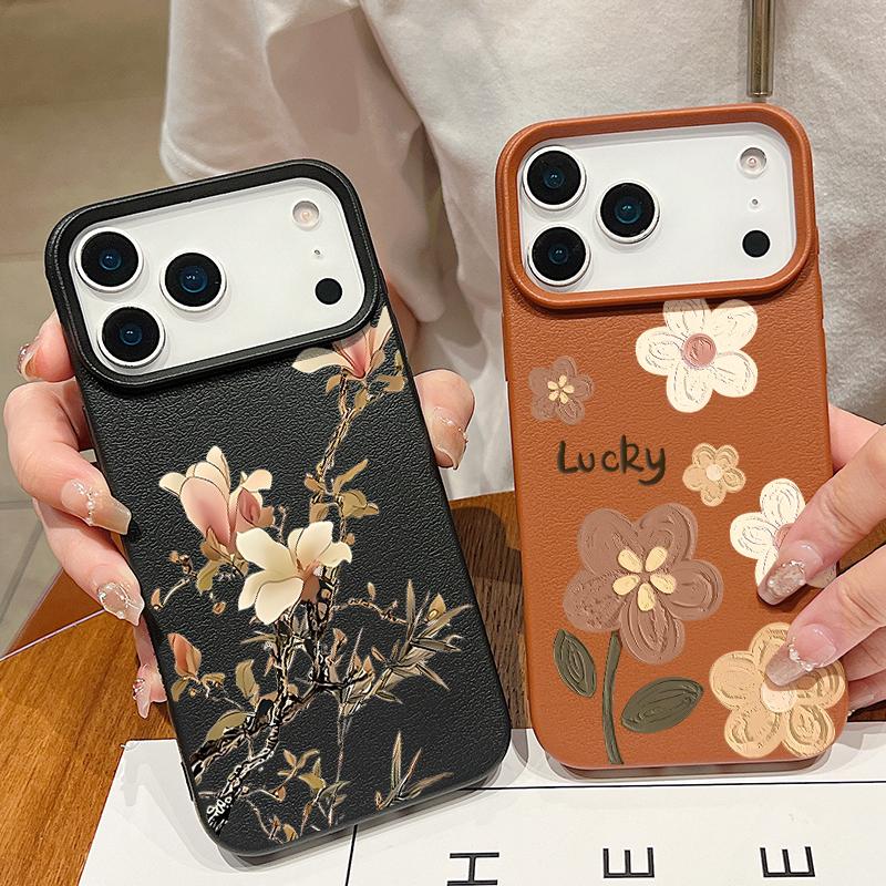 Ledertextur TPU Handyhülle Für iPhone 17 17e 16e 16 15 Pro Max 14 13 Pro Max 11 Magnolienblüte Weiche Silikon-Rückseite