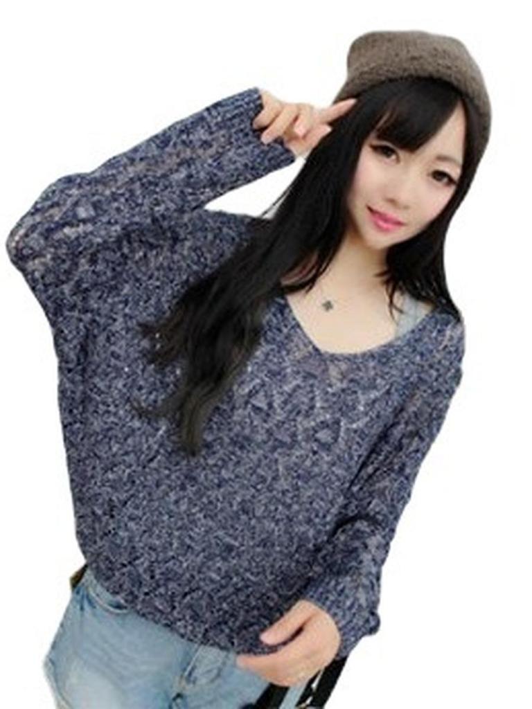 Cardigan a Maglia Larga Svuotato Scollo a V Monocolore Autunno Cappotto Sottile Pullover da Donna Maniche a Raglan