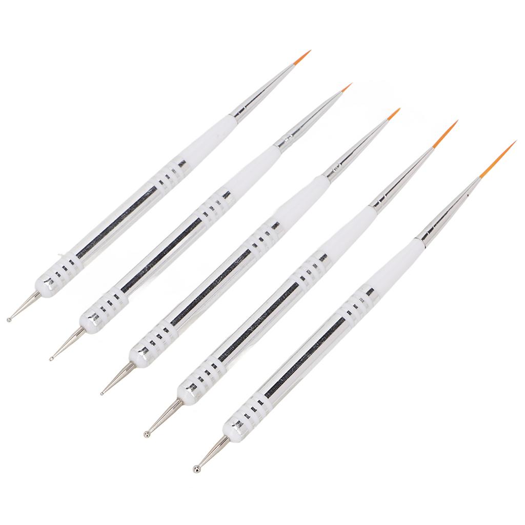 5 Pcs Nail Art Brushes Double Ended Detail Drawing Fine Tip Nail Dotting Pens for Home DIY Salon Manicure