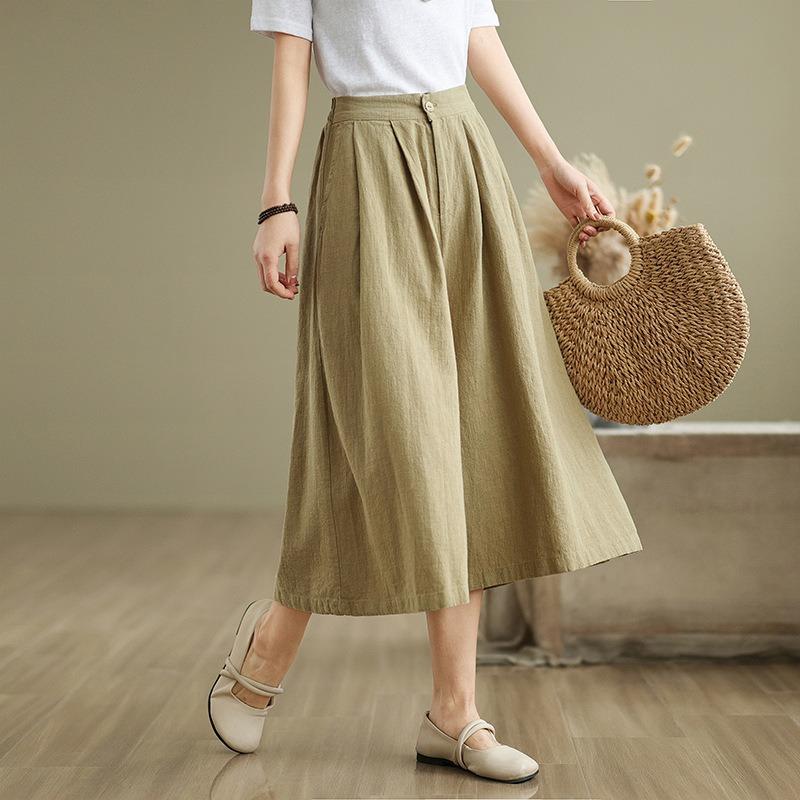 Real Shot Summer New Cotton and Linen Literary Loose Casual Retro Nine-point Wide-leg Pants Women