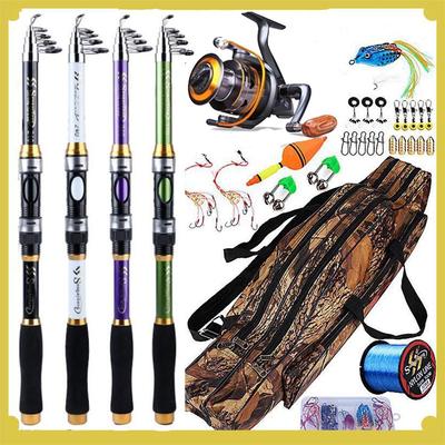SOUGAYILANG Conjunto de pesca Kit 1.8m-3.3m Vara de pesca telescópica portátil e 11BB 5.2:1 Relação de engrenagem Carretel de pesca giratório esquerda direita intercambiável