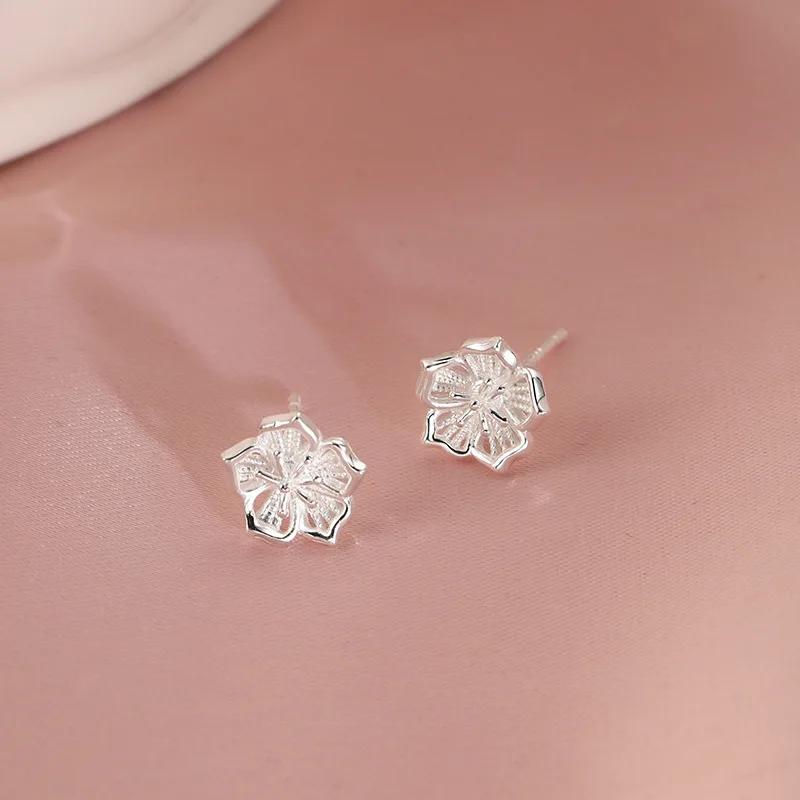 PONYKISS Серебряные Тибетские Мини Серьги-Гвоздики с Полыми Цветами для Женщин Милые Растительные Модные Минималистичные Персональные Аксессуары