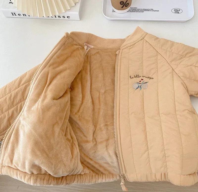 Spring Autumn Kids Coats Fashion Embroidery Fleece Lined Jacket Children Outerwear Clothing