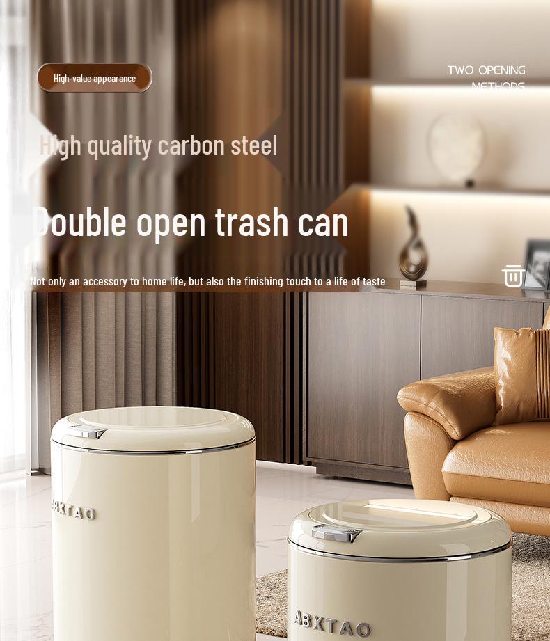 Light Luxury Pedal-Operated Metal Trash Can with Dual Lid, Large Capacity for Bathroom & Living Room